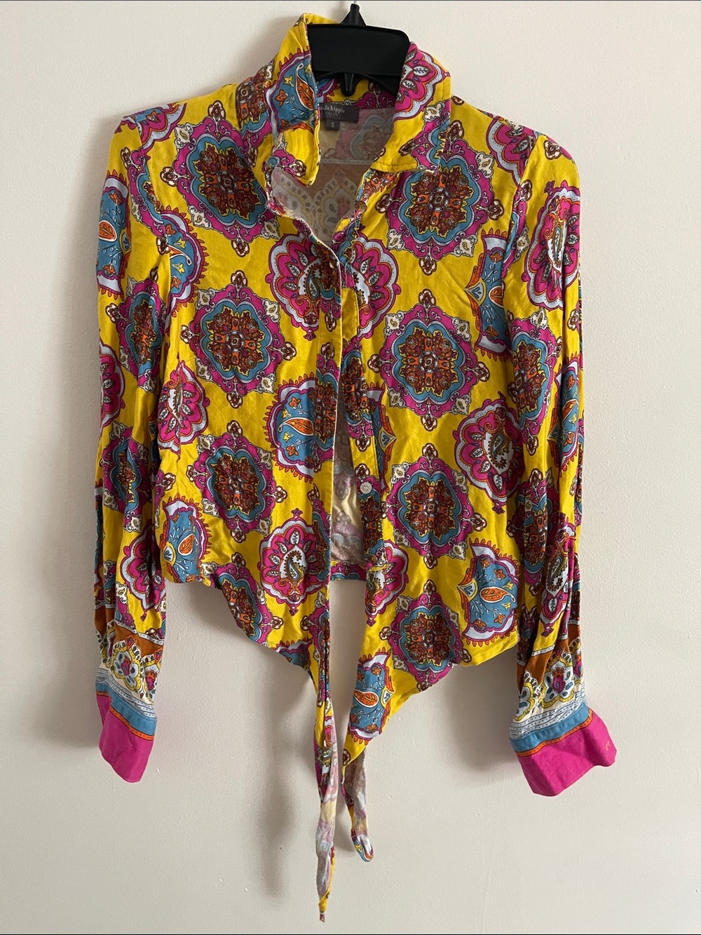 Haute Hippie Yellow Multicolor Tie-Front Button-Down Blouse